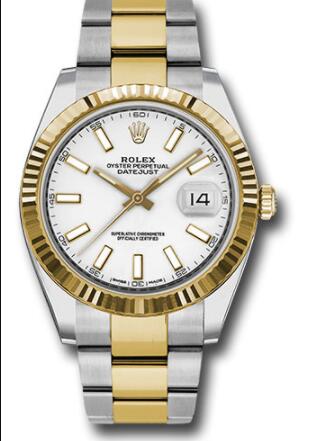 Replica Rolex Steel and Yellow Gold Rolesor Datejust 41 Watch 126333 Fluted Bezel White Index Dial Oyster Bracelet